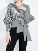Femmes Plaid Stitching Wrap Lace Up à manches longues High Low Casual Blouses