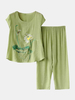 Femmes Plants Print Plus Pyjamas Taille Soft Loungewear dété respirant