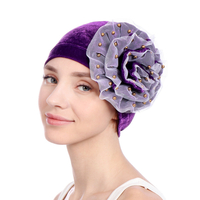 Femmes été africain velours fleur turban chapeau style ethnique bonnet double couche