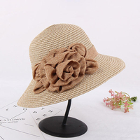 Femmes Été Wide Brim Floppy Sun Chapeau de paille chaude Casual Beach Sunshade Bucket Hat