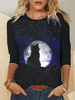 Femmes Étoilé Sky Chemisiers à manches longues mignons à imprimé de chat de lune
