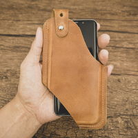Gaine de ceinture de sac de téléphone de 6, 5 pouces tactique horizontale ultra-mince en cuir véritable pour hommes
