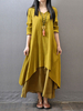 Gracila Femme Maxi Robe Vintage Asymétrique à Manches Longues Double Couches Bouton