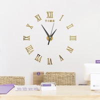 Grand 3D DIY Horloge Murale Chiffres Romains Horloge Frameless Miroir Surface Mur Autocollant Décor À La Maison pour Li