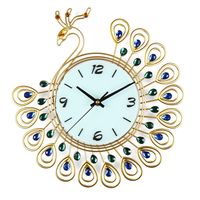 Grand bricolage 3D fleur paon diamant horloge murale en métal décorations modernes de bureau à domicile