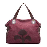 Grande capacité femmes toile patchwork motif de fleurs occasionnels sac à main