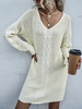 Grande taille femmes câble tricoté col en V à manches longues pull simple mini robes