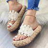 Grande taille femmes décontracté été plage vacances perles décor espadrilles plates-formes pouce pantoufles