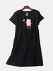 Grande taille femmes dessin animé cochon impression Softies manches courtes maison chemise de nuit décontractée