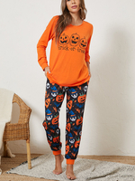 Grande taille femmes Halloween dessin animé citrouille et fantôme taille élastique pantalon de jogging ensemble de pyjam