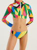 Grande taille femmes imprimé géométrique zip avant surf maillots de bain crème solaire bikini à manches longues