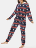 Grande taille femmes noël flocon de neige motif élan fermeture éclair avant oreille conception flanelle à capuche onesie