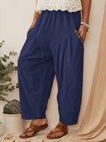 Grande taille femmes patchwork vintage taille élastique pantalon large jambe
