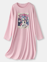 Grande taille femmes Style chinois côtelé col rond à manches longues goutte épaule chemises de nuit maison vêtements de