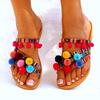 Grande taille été femmes boule de fourrure Colorful sandales plates confortables bohèmes