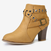Grandes femmes à la mode en daim rivet à glissière haut talon épais bottes courtes