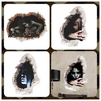 Halloween 3D autocollant chambre salon hanté maison décor stickers muraux fantôme à travers le mur