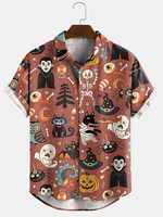 Halloween Cartoon Funny Print Turn Down Col Chemises à manches courtes