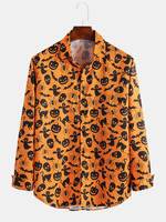 Halloween citrouille impression chemises à manches longues pour hommes