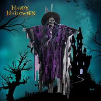 Halloween commande vocale électrique suspendus fantôme crâne sorcière voix lumière rouge yeux fête décoration jouets fou