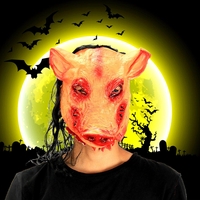 Halloween Creepy Animal Prop Latex Party Masque de tête de cochon effrayant unisexe avec cheveux Cosplay