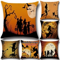 Halloween Dark Witch Pattern Oreiller en coton Linge de lit Oreiller Coussin Housse Siège Décoration intérieure Sofa Déc