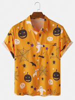 Halloween dessin animé drôle imprimé à manches courtes femmes chemises décontractées