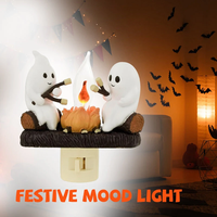 Halloween Ghost Sparkling Desktop Decor Night Light Plug & Play Ghost Campfire Flickering Night Light 2 Ghosts Roast Wal