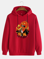 Halloween Hommes Cartoon Citrouille Figure & Slogan Imprimé Drop Épaule Coton Hoodies