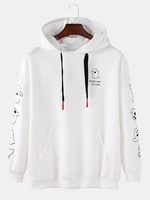 Halloween Mens Cute Cartoon Ghost Print Drop épaule Coton Hoodies à manches longues