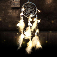 HandmadeDreamCatcherNetavecperles de plumes Tenture murale Décoration Étoiles String Light