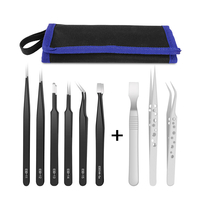 Handskit 9Pcs Brucelles Set Acier Inoxydable Antistatique Précision Brucelles pour Électronique Mobile Téléphone Réparat