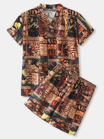 Haut à manches courtes à col en V imprimé abstrait pour homme Pyjama à domicile Sauna Costume de transpiration