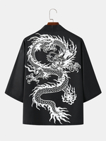Haut kimono à manches courtes et imprimé dragon pour hommes