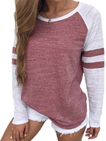 Hauts de patchwork rayés à manches longues T-shirts causaux lâches pour les femmes