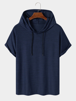 Hauts de sport à manches courtes à capuche de couleur unie pour hommes
