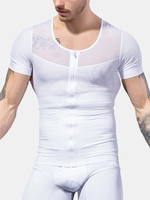Hauts de sport à manches courtes à glissière respirante haute forme élastique pour hommes