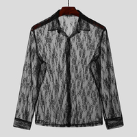 Hauts en maille pour hommes Voir à travers la chemise à manches longues en jacquard