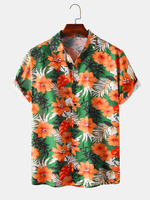 Hawa style décontracté imprimé floral col revers chemises en coton à manches courtes