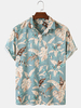 Hawaii Casual Men Plant Print Col à revers Chemises à manches courtes
