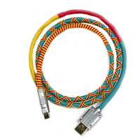 HCC 1m USB Type-C câble de charge rapide pour clavier ligne tissée enroulée câble de données folk tissé à la main