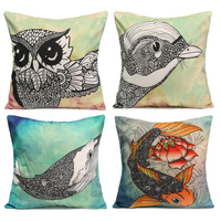 Hibou oiseau poisson coton velours taie doreiller dos taille housse de coussin maison canapé décor