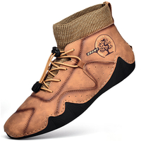 Hommes de couture à la main en cuir microfibre confortable antidérapant Soft chaussette bottines