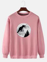 Hommes de lune dinosaure graphiques ras du cou coton décontracté épaule goutte sweatshirts