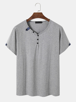 Hommes Demi Boutons Soft T-Shirts Décontractés Respirants à Manches Courtes