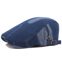 Hommes Denim Patchwork Beret Chapeau Boucle Réglable Pare-Soleil Visière Newsboy Cabbie Cap