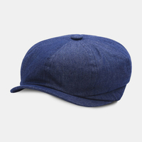 Hommes Denim Patchwork Béret Casquette Casual Rétro Élastique Bande Chapeau Octogonal Chapeau Plat Peintre Gavroche Cap