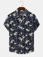 Hommes Ditsy Floral Print Style rétro Respirant Loisirs Fit Chemises respectueuses de la peau