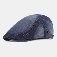 Hommes délavé Denim couleur unie Make-old occasionnel pare-soleil avant chapeau béret casquette plat chapeau