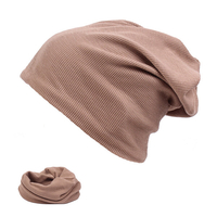 Hommes double usage coton bonnet tricoté décontracté couleur unie automne écharpe